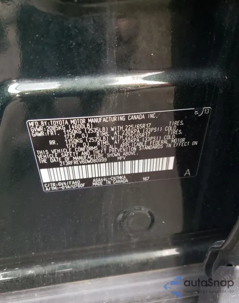 2013 Toyota Rav4 Xle from USA, damaged, VIN 2T3RFREV6DW080999